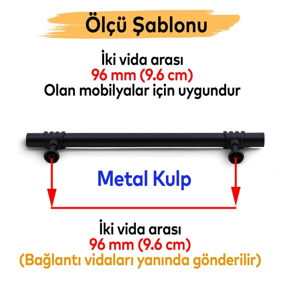 Mobilya Mutfak Çekmece Dolap Dolabı Kapak Kulbu Kulpu Kulpları (96 mm - 9.6 cm) Siyah Metal - Resim 2