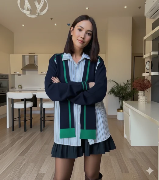 Cemo Spor Şık Bisiklet Yaka Katmanlı Gömlek Süveter Yelek - Resim 2