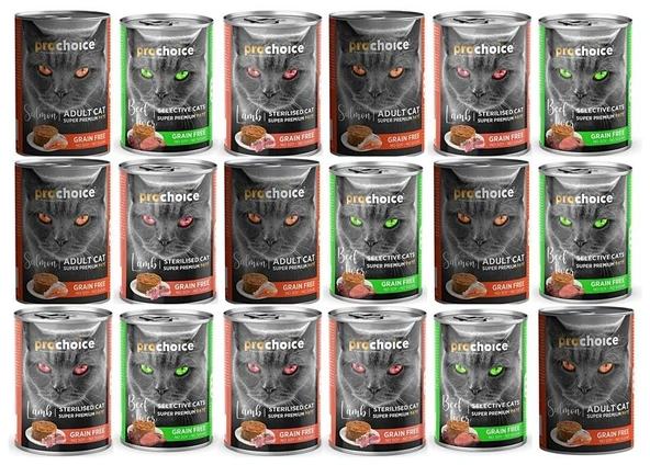 Pro Choice Somon-Kuzu-Biftek Aromalı Karışık Yetiskin Kedi Konservesi 400gr*18 Adet ürün görseli