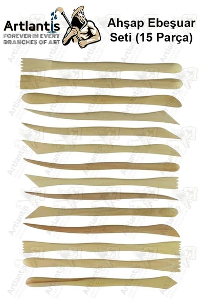 Ebeşuar Seti 15 li 20 cm 1 Paket Ahşap Modelaj Modelleme Aletleri Seramik Kil ve Heykel Modelaj Kalemi