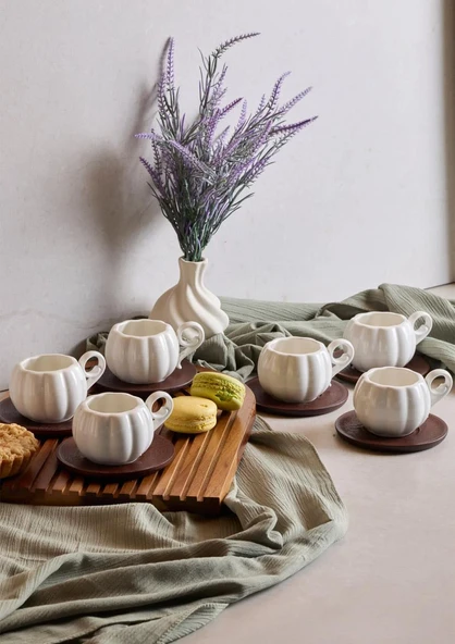 Dark Lotus Porselen Kahve Fincanı Seti - 90 ML, 6 Kişilik - Resim 3