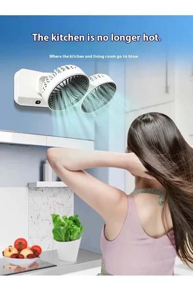 Masaüstü Dijital Ekranlı Çift Fanlı Led Işıklı Soğutucu Fan Ev Ofis Şarjlı Vantilatör - Resim 4