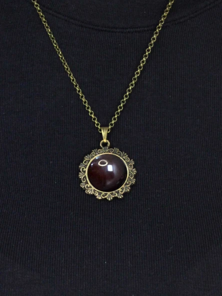 Doğal Taş Akik Doğal Taşlı Desenli Otantik Kadın Kolye 45 Cm Zincirli euk28a - Resim 2