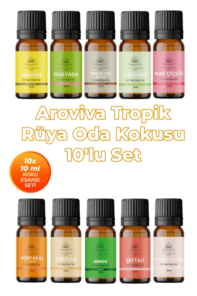 Tropik Rüya Oda Kokusu 10'Lu Set – Doğal Esansiyel Uçucu Yağ,Difüzör Esansı,Buhurdanlık Yağı ürün görseli 1