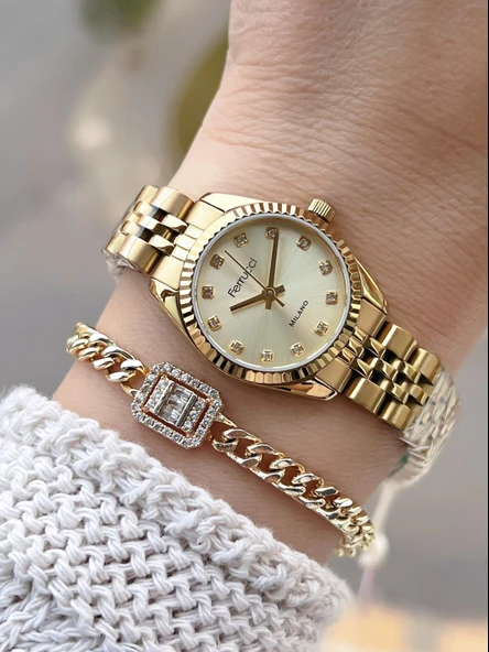 Ferrucci Vintage Mini Çelik Kordon 2 Yıl Garantili Yeni Sezon 30 Mt Suya Dayanıklı Kadın Kol Saati B.03412.M05 ürün görseli