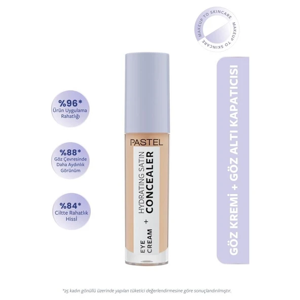 Eye Cream + Hydrating Satin Concealer 63 – Jel Formüllü, Yüksek Kapatıcı ve 24 Saat Nemlendirici Aydınlatıcı, 4.3 ml ürün görseli 1