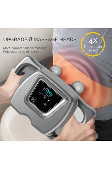 Glr Wnk-569 Dijital Ekranlı Güçlü Masaj Tabancası - 8 Başlıklı  99 Hız Ayarı - Resim 4