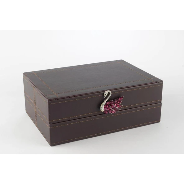 Mikasa Moor Koyu Mor Kuğu Kulplu Deri Kutu 26x18x10cm ürün görseli 1