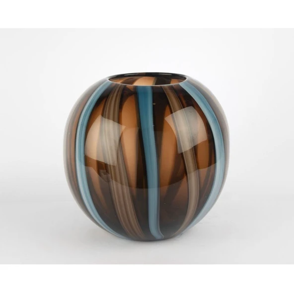 Mikasa Moor Kahverengi Mavi Şeritli Cam Vazo 24x26cm ürün görseli