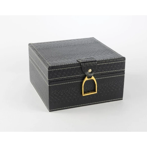 Mikasa Moor Siyah Gold Kulplu Deri Kutu 18x18x11cm ürün görseli 1