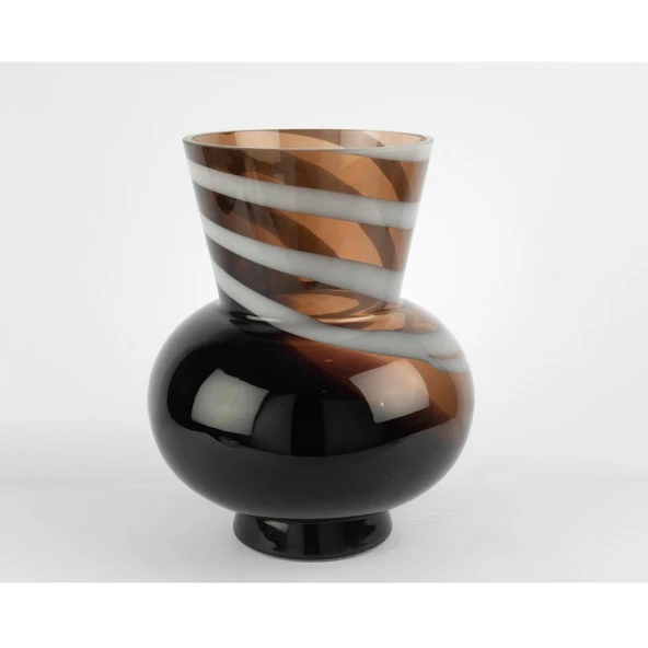 Mikasa Moor Kahverengi Beyaz Şeritli Cam Vazo 34x28cm ürün görseli