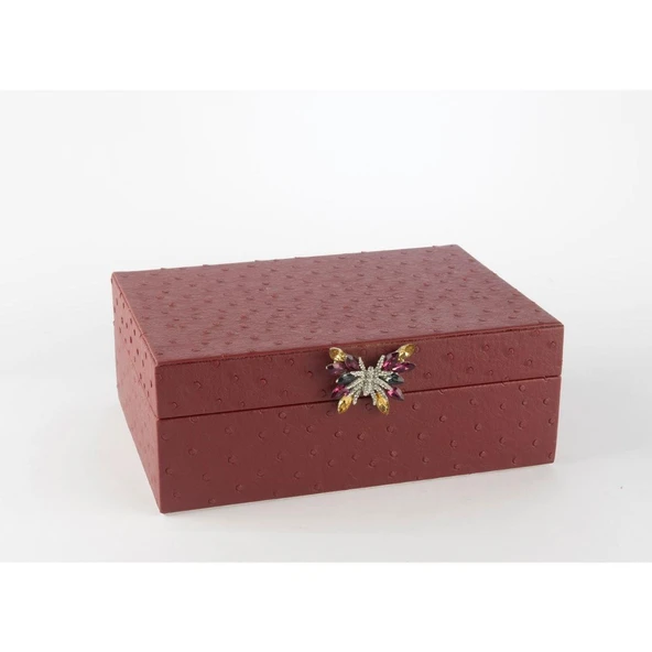 Mikasa Moor Bordo Kelebek Kulplu Deri Kutu 25x18x9cm ürün görseli 1