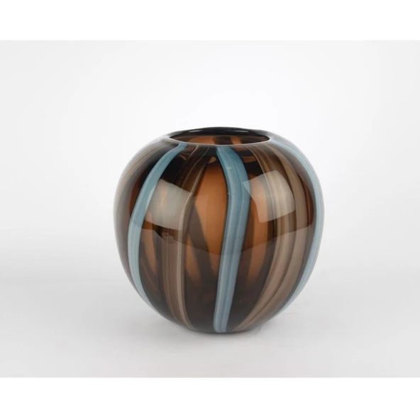 Mikasa Moor Kahverengi Mavi Şeritli Cam Vazo 20x23cm ürün görseli