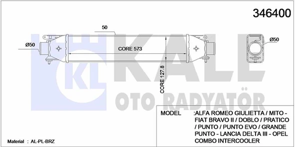 Fiat Turbo Radyatörü - İntercooler 572 X 127 X 50 - Kal 346400 ürün görseli