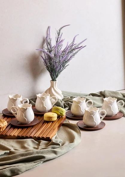 Dark Gül Yaprağı Porselen Kahve Fincanı Seti - 90 ML, 6 Kişilik - Resim 3