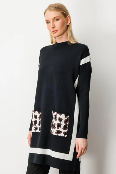 65323 ONTEKS DİK YAKA CEBİ DESENLİ TUNİK - Resim 3