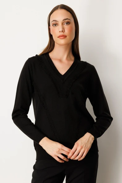 65338 ONTEKS V YAKA ÖNÜ DETAYLI KAZAK ürün görseli