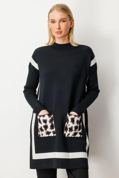 65323 ONTEKS DİK YAKA CEBİ DESENLİ TUNİK ürün görseli 1