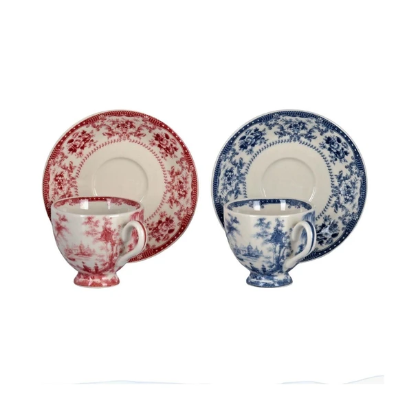 Lucky Art Florantine 6Li Ayakli Kahve Fincani Seti KırmızıMavi 100 cc - Resim 2