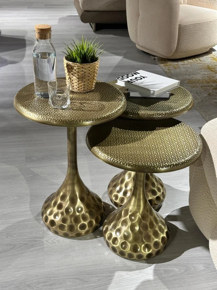 3 lü dövme sehpa gold eskitme - Resim 2