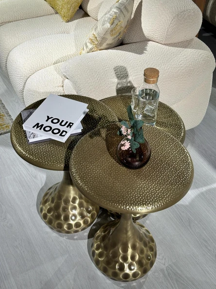 3 lü dövme sehpa gold eskitme - Resim 4