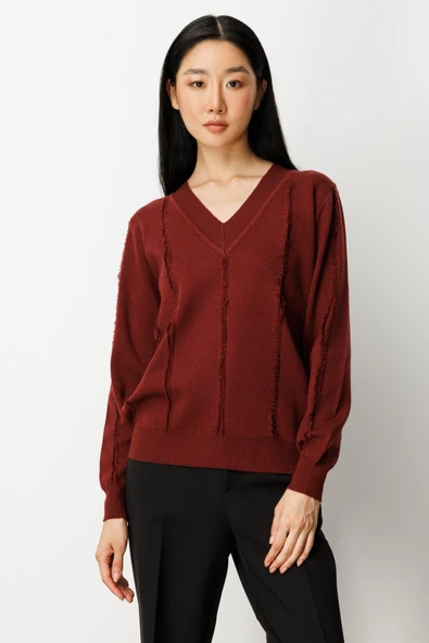 65321 ONTEKS V YAKA ŞERİT KIRÇILLI KAZAK - Resim 5