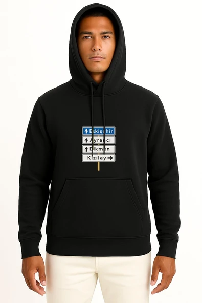 Kapüşonlu Meşhur Ankara Kızılay Tabelası Mavi Göğüs Tasarımlı Unisex Sweatshirt - Resim 11