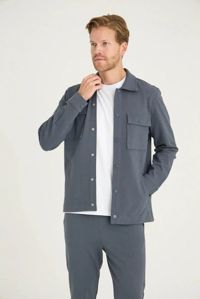 Kly Erkek Comfort Fit Çıtçıtlı Gömlek Kısa Kol T-shirt Jogger Pantolon 3'lü Eşofman Takım - Resim 10