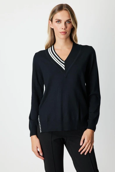 65378 ONTEKS V YAKA YAKASI RİBANALI KAZAK - Resim 2