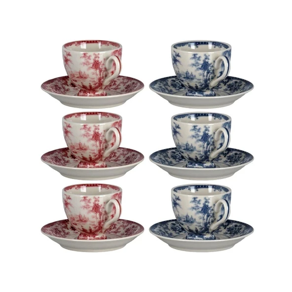 Lucky Art Florantine 6Li Ayakli Kahve Fincani Seti KırmızıMavi 100 cc ürün görseli