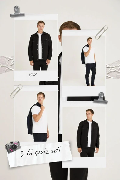 Kly Erkek Comfort Fit Çıtçıtlı Gömlek Kısa Kol T-shirt Jogger Pantolon 3'lü Eşofman Takım - Resim 9