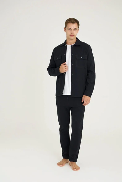 Kly Erkek Comfort Fit Çıtçıtlı Gömlek Kısa Kol T-shirt Jogger Pantolon 3'lü Eşofman Takım - Resim 5