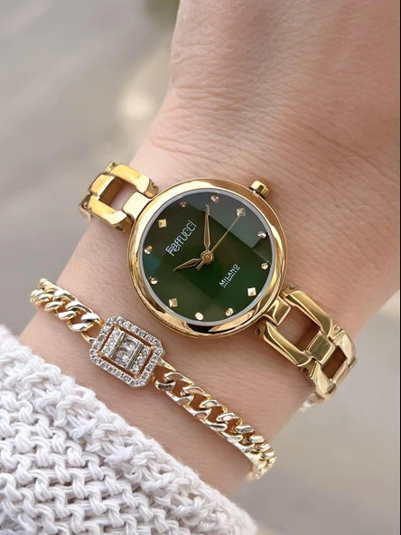 Ferrucci Vintage Mini Çelik Kordon 2 Yıl Garantili Yeni Sezon 30 Mt Suya Dayanıklı Kadın Kol Saati B.03644.M2 ürün görseli