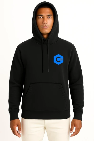 Kapüşonlu Csharp Logo Cep Tasarımlı Unisex Sweatshirt - Resim 9