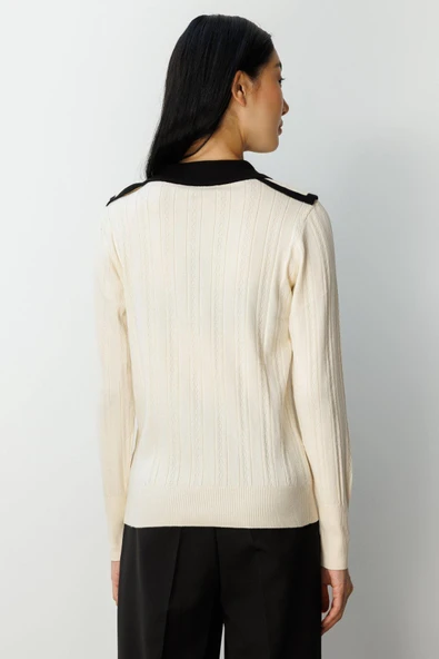 66460 ONTEKS ÖNÜ DÜĞMELİ YAKALI TRİKO KAZAK - Resim 11