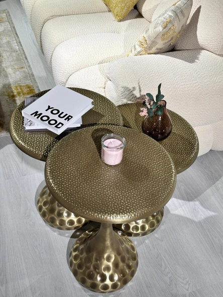 3 lü dövme sehpa gold eskitme - Resim 3