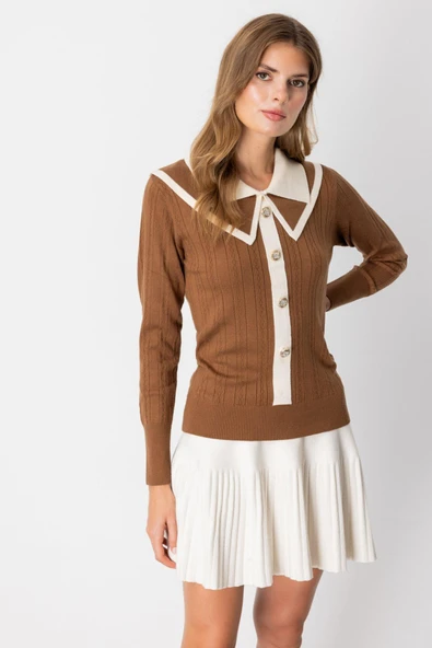 66460 ONTEKS ÖNÜ DÜĞMELİ YAKALI TRİKO KAZAK - Resim 9