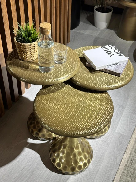 3 lü dövme sehpa gold eskitme - Resim 6