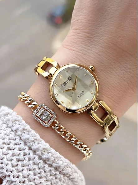 Ferrucci Vintage Mini Çelik Kordon 2 Yıl Garantili Yeni Sezon 30 Mt Suya Dayanıklı Kadın Kol Saati B.03644.M4 ürün görseli