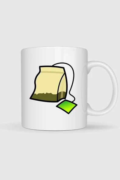 Sarı Ve Kahverengi Çay Poşeti Tasarımlı Kupa Bardak ürün görseli