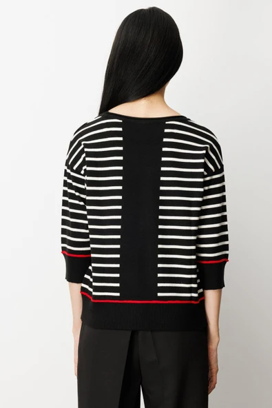 65302 ONTEKS SIFIR YAKA YARIM KOL ÇİZGİ DETAYLI KAZAK - Resim 4