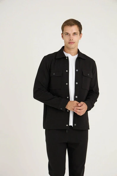 Kly Erkek Comfort Fit Çıtçıtlı Gömlek Kısa Kol T-shirt Jogger Pantolon 3'lü Eşofman Takım - Resim 4