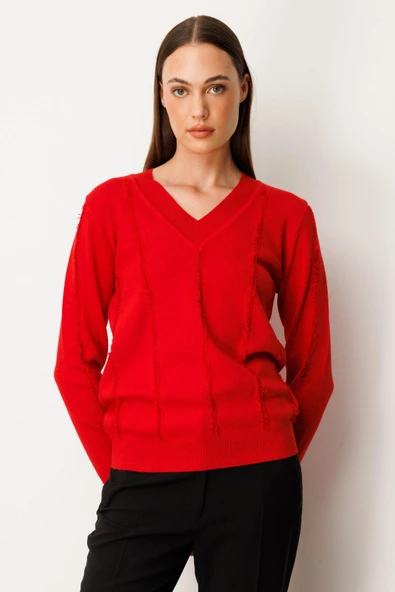 65321 ONTEKS V YAKA ŞERİT KIRÇILLI KAZAK - Resim 4