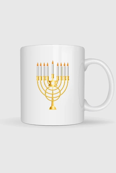 Hanukkah Menorah Yahudi Bayramı Tasarımlı Kupa Bardak ürün görseli