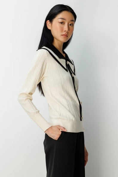 66460 ONTEKS ÖNÜ DÜĞMELİ YAKALI TRİKO KAZAK - Resim 8