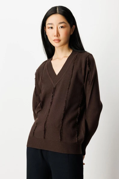 65321 ONTEKS V YAKA ŞERİT KIRÇILLI KAZAK - Resim 3