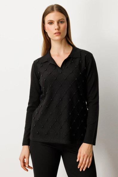 63381 ONTEKS KAZAK POLO YAKA İNCİLİ ürün görseli 1