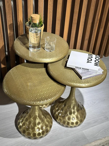 3 lü dövme sehpa gold eskitme - Resim 5