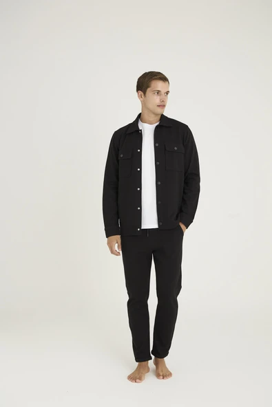 Kly Erkek Comfort Fit Çıtçıtlı Gömlek Kısa Kol T-shirt Jogger Pantolon 3'lü Eşofman Takım - Resim 2