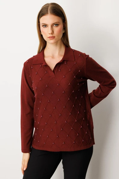 63381 ONTEKS KAZAK POLO YAKA İNCİLİ - Resim 5